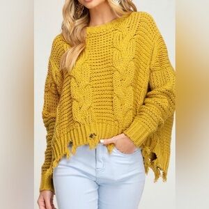 She+ Sky oversized cable knit sweater with dropped shoulders and distressed ham